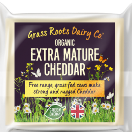 Grass Roots Extra Mature Cheddar NOW BRANDED ORGANIC HERD