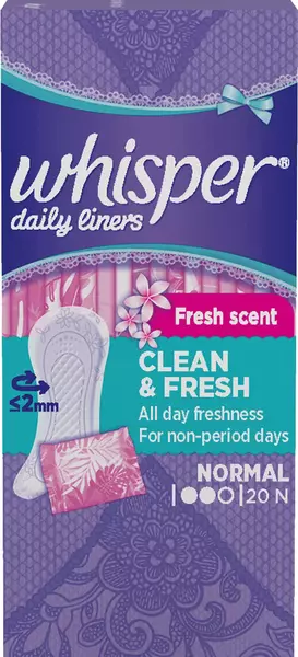 Whisper  daily Liners  Clean & Fresh All  day freshness For non-period days