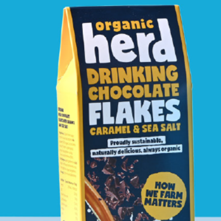 Organic Herd Milk Drinking Chocolate Flakes Caramel and Sea Salt 10 x 140g RRP £6.99 