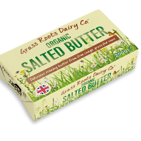 Grass Roots SALTED Butter 250g SINGLE NOW BRANDED ORGANIC HERD