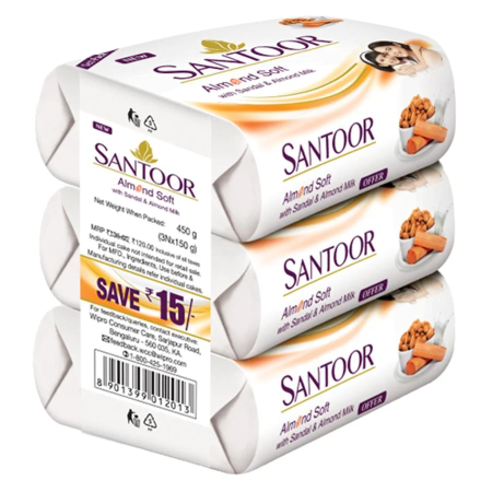 Sandal Almond Milk Soap Pack of 4 Santoor