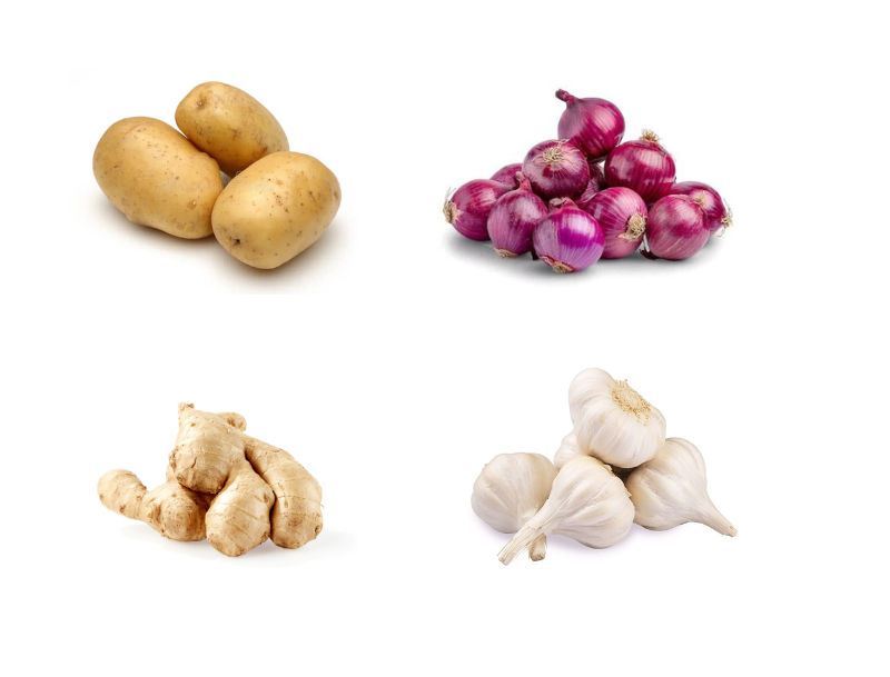 Onion 2kg+Potato 2kg+Ginger 500g+Garlic 500g - combo 4 Item