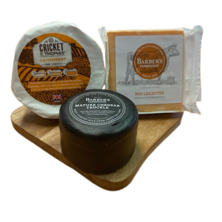 Trio of Cheeses; 1 x Cheddar Truckle, 1 x Red Leicester, 1 x Camembert