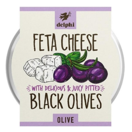 Delphi Black Pitted Olives With Feta Cheese 160g