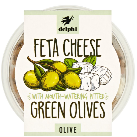 Delphi Green Pitted Olives With Feta Cheese 160g