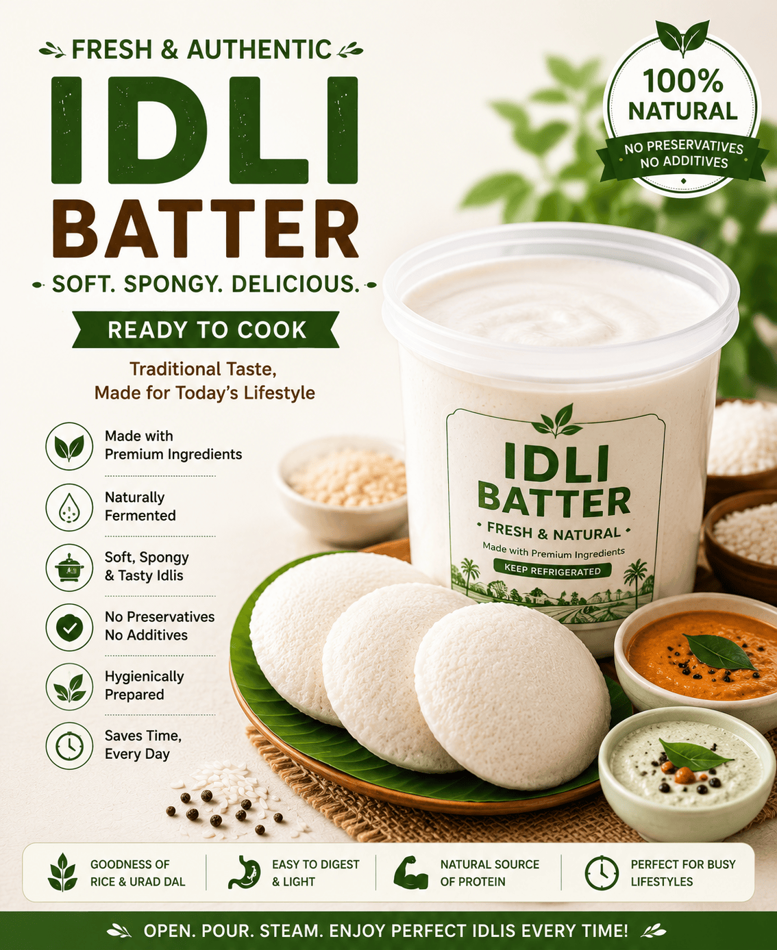 Idli Batter - Natural (Stone Cold Press, Fermented)