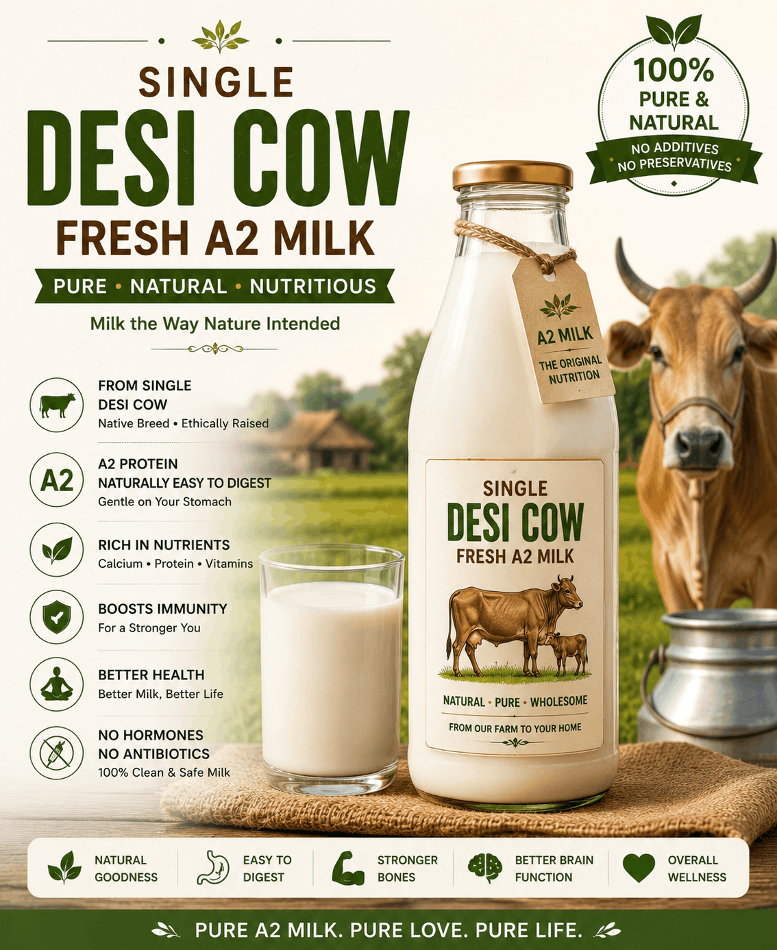 Single Desi Cow Fresh A2 Milk (एक देशी गाय का दूध)