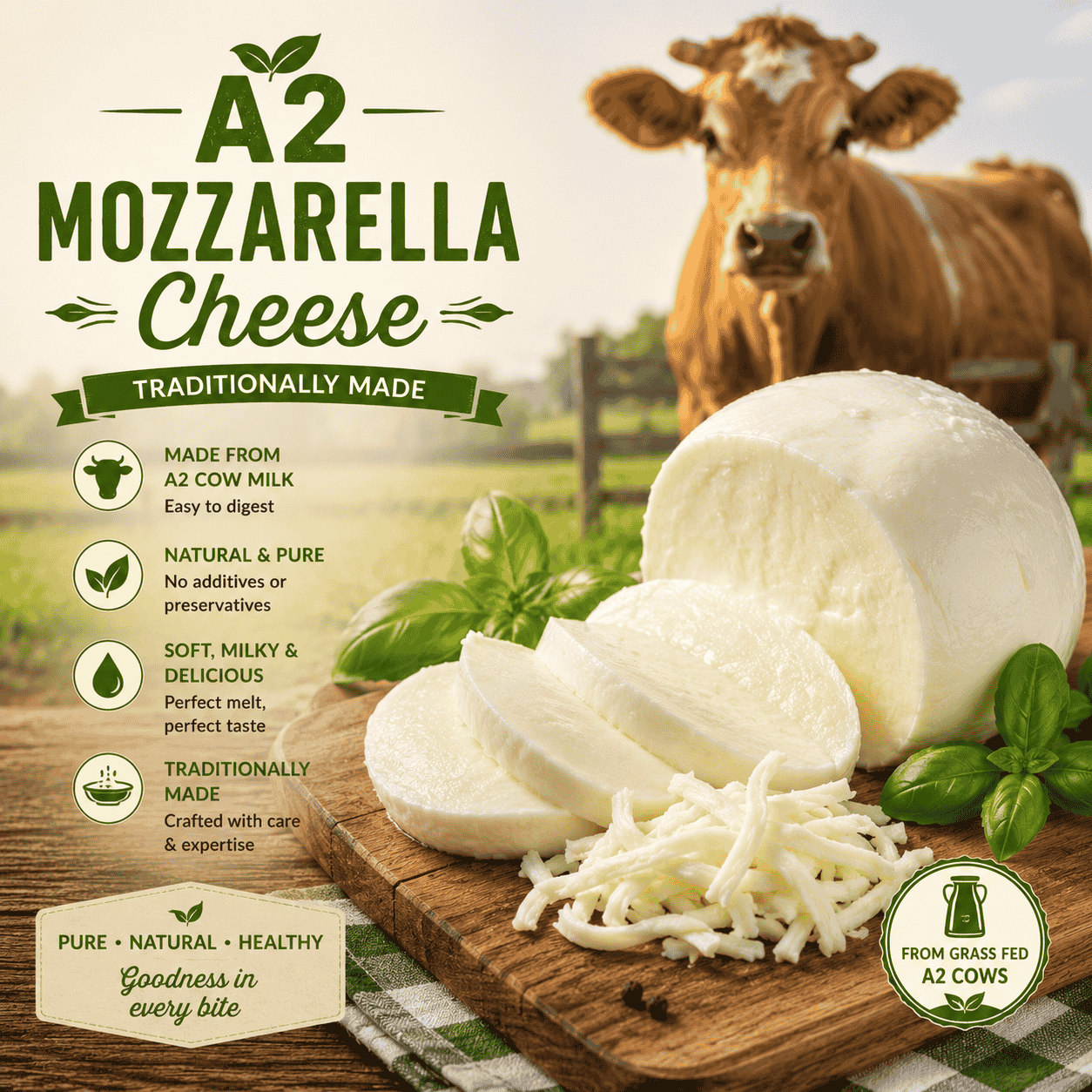 A2 Mozzarella Cheese - Eropean style Traditionally made