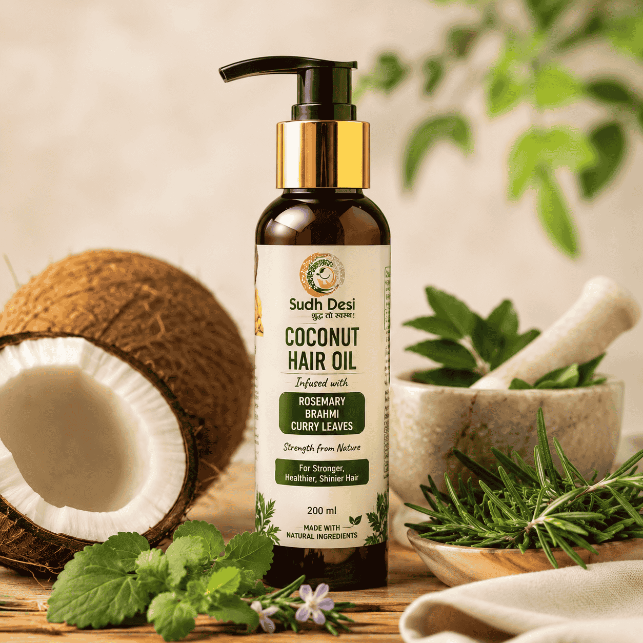 Coconut Hair Oil with Rosemary, Brahmi & Curry Leaves